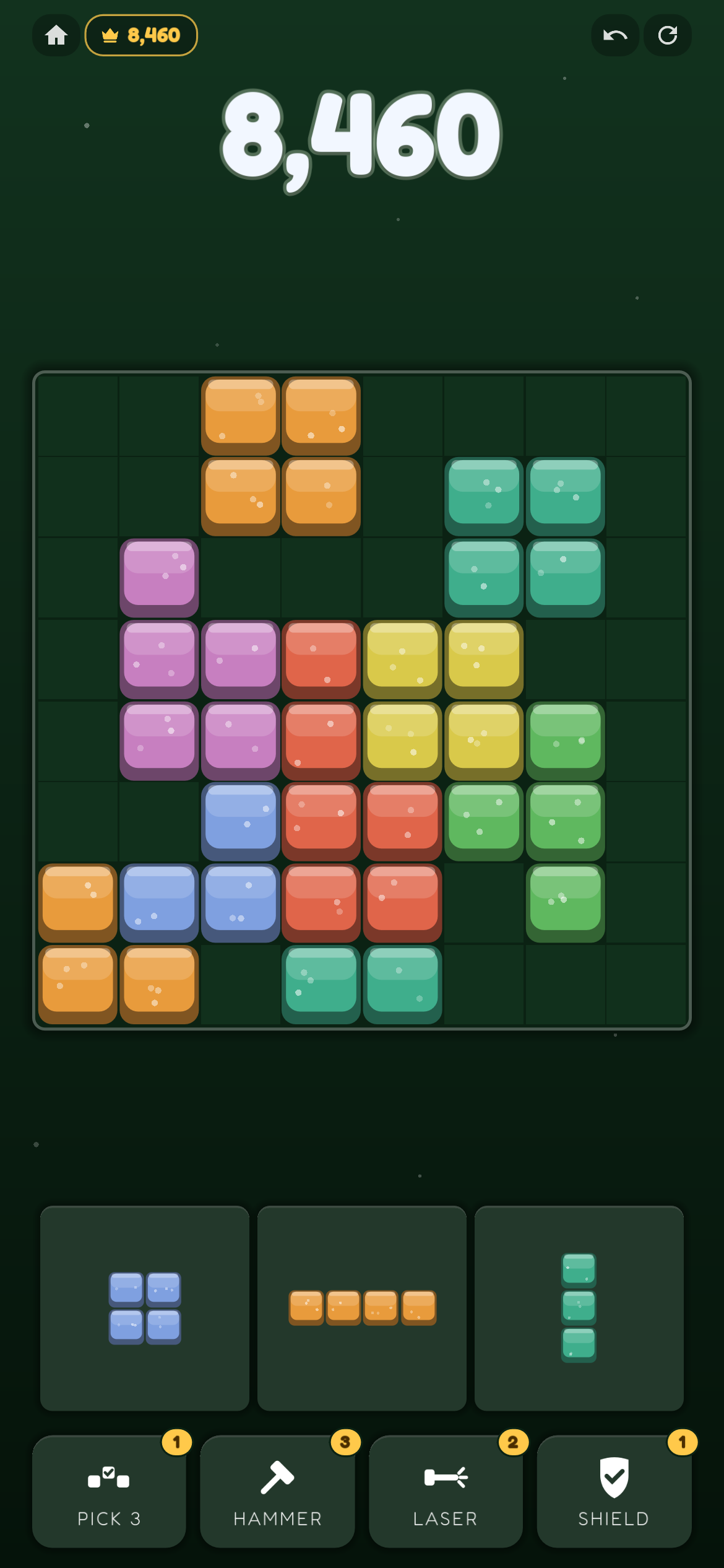 Grid Fill gameplay — a run in progress on a different color theme